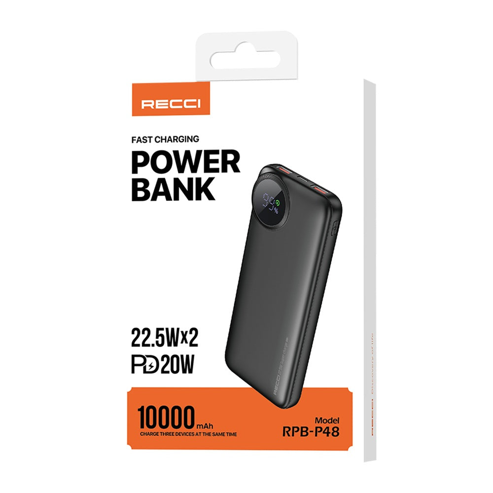 Genuine RECCI 10000 / 20000 /  30000 / 50000mAh Power Bank Type-C Output & 2 USB 22.5W Dual Fast Charging Battery Pack