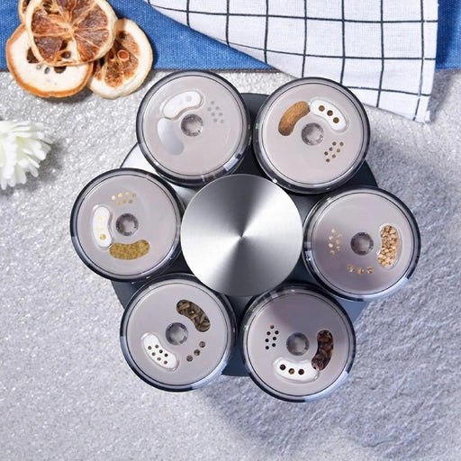 6-Jar Rotating Spice Rack Organizer with Glass Bottles, Countertop Herb Seasoning Holder SMT