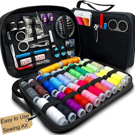 90Pcs Compact Travel Sewing Kit with Assorted Threads, Needles, Scissors - Essential Repair Supplies