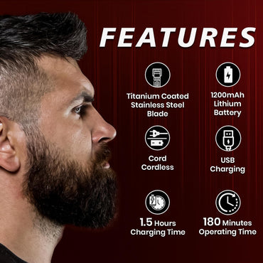 VGR V-998 Professional Cord/Cordless Hair Trimmer for Men - Titanium-Coated Stainless Steel Blades, Powerful 1200mAh Lithium Battery for 180 Minutes Runtime, LED Display, Type-C USB Charging Cable