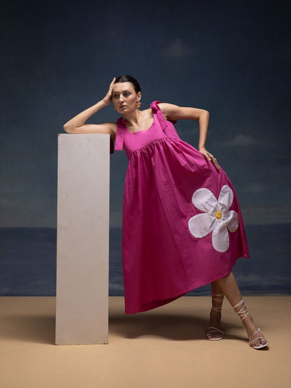 Sleeveless Applique Cotton a-Line Dress