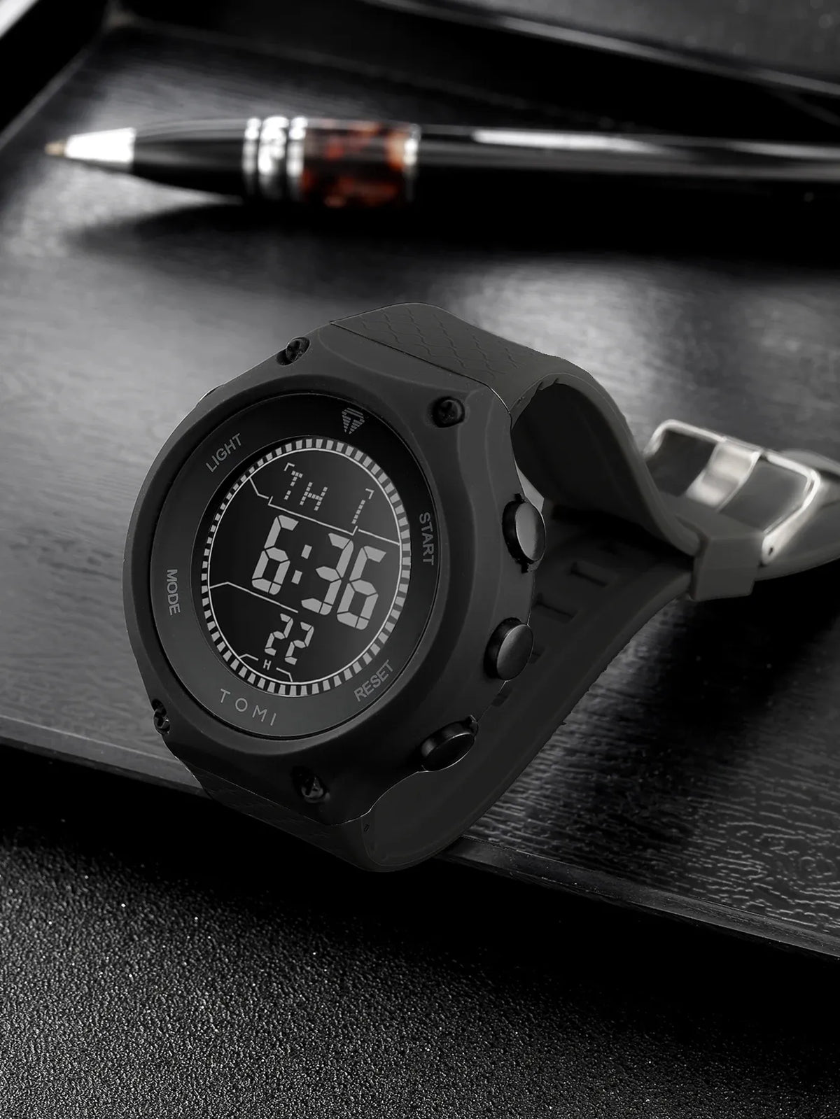 Piaoma Waterproof Watch Digitel Black Strap with Gold Case Model 9115