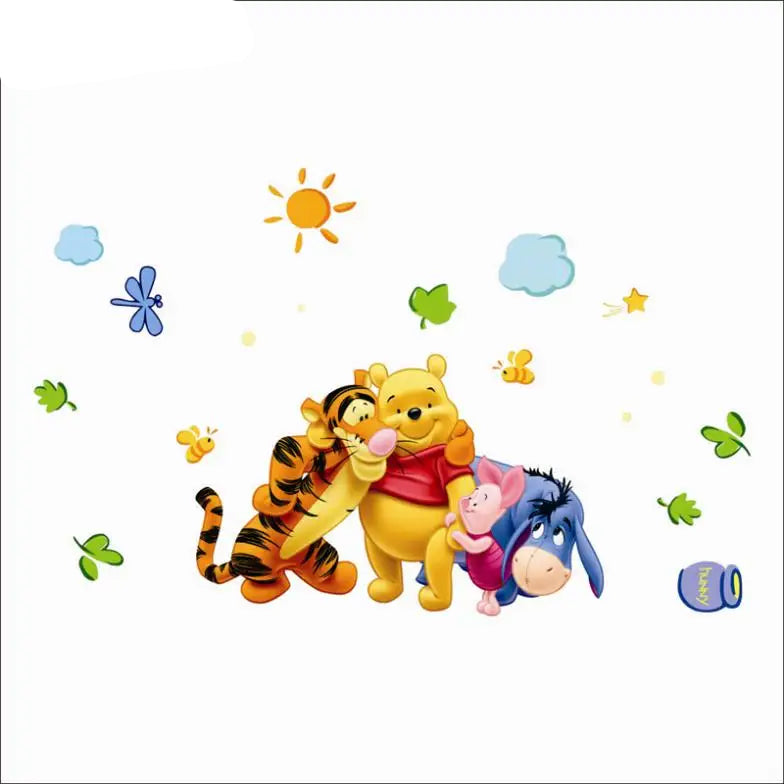 Winnie The Pooh With Friends Wall Stickers For Kids Room Home Decoration Cartoon Bear Pig baby children cartoon bedroom room decor wall stickers removable kids nursery decal sticker Wall Decoration Stickers wall deco