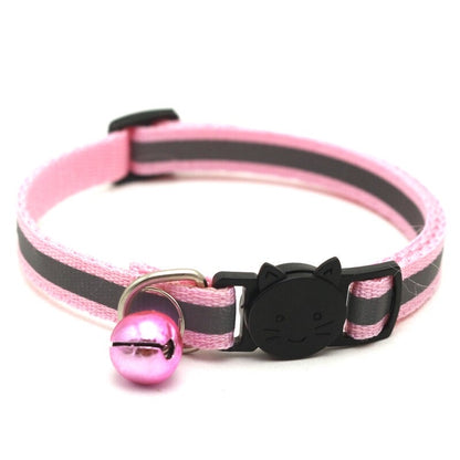 Reflective Pet Bell Collar for Dogs Cats Adjustable Durable Poly Strap 12 Colors with Bell