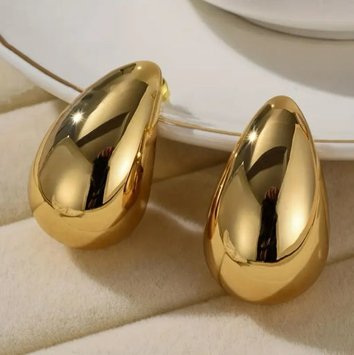18K Gold-Plated Glossy Water Drop Stud Earrings – Chunky, Simple & Elegant Women’s Jewelry