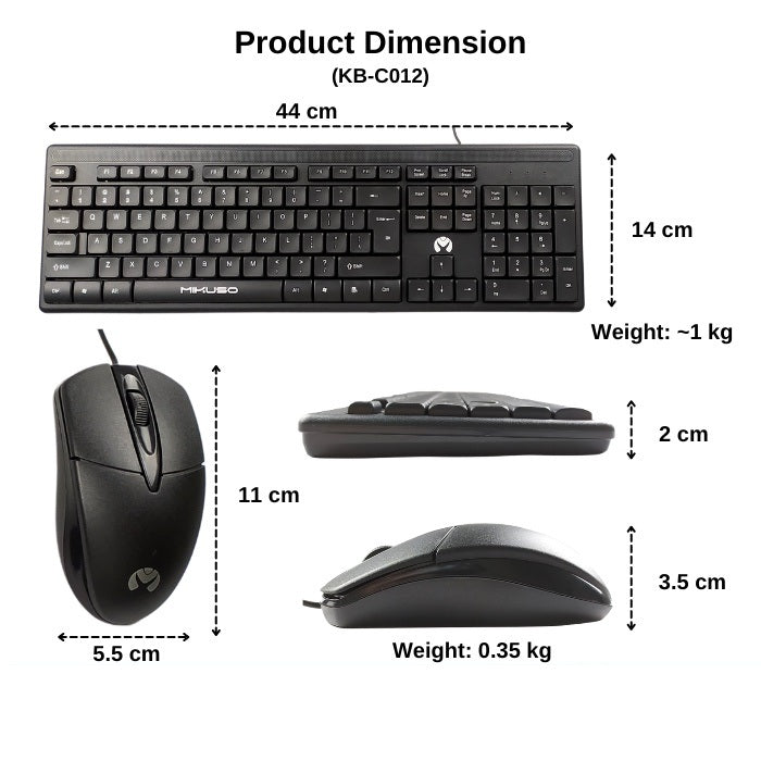 Mikuso KB-C012 Wired Keyboard and Mouse Combo – Ergonomic Design, Plug & Play for Windows XP/ VISTA / 7 / 8 / 10 / 11