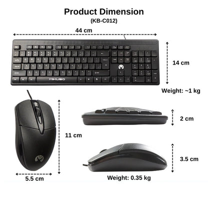 Mikuso KB-C012 Wired Keyboard and Mouse Combo – Ergonomic Design, Plug & Play for Windows XP/ VISTA / 7 / 8 / 10 / 11