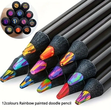 12PCS Rainbow Gradient Pencils – 2Mm Thick Lead, Dust-Free Wooden Pencils for Sketching, Journaling