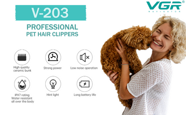 VGR V-203 Dog Clippers Professional 2-Speed Low Noise High Power Cordless Pet Grooming Tools for Small & Large Dogs Cats Pets