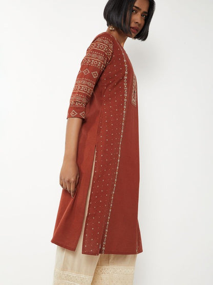 Geometric Keyhole Neck Sequinned Kurta