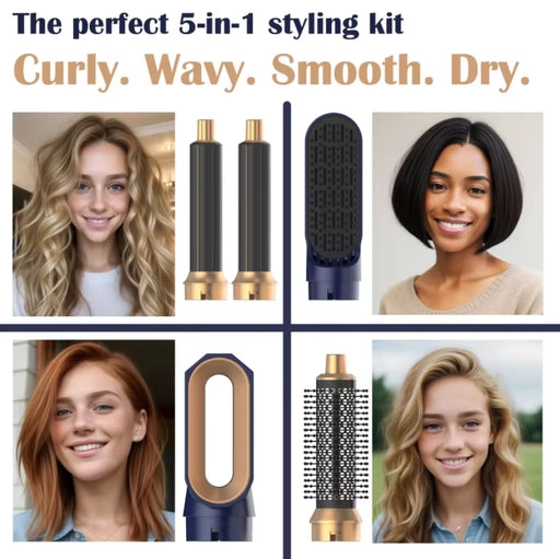 5-In-1 Multifunctional Hair Dryer & Styling Tool – Hot Air Comb with Curling Attachments