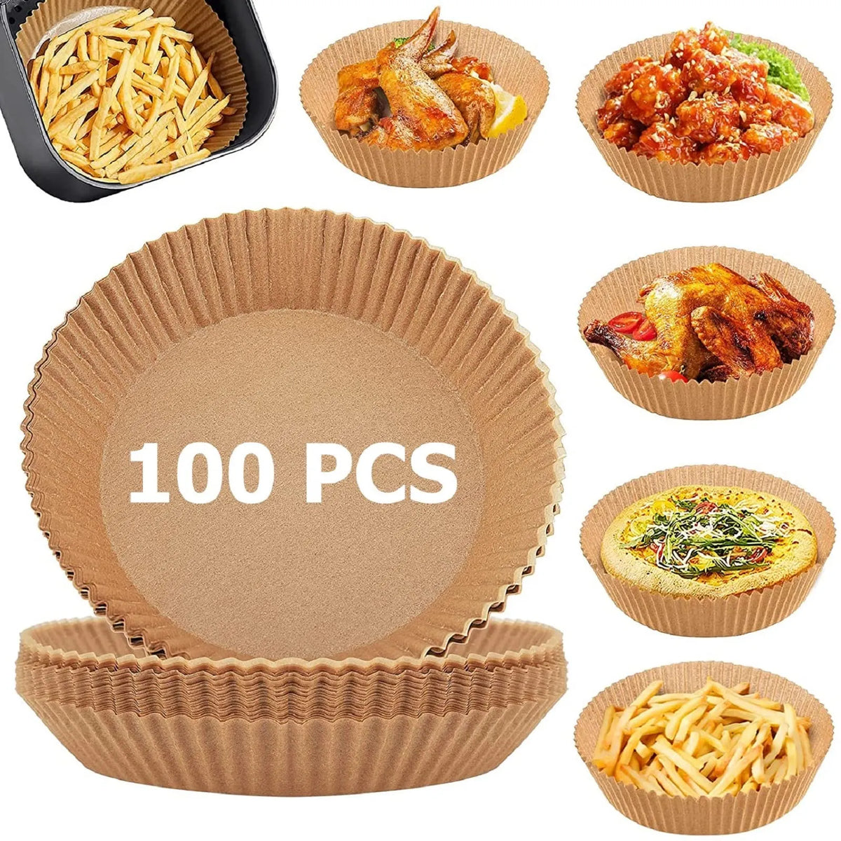100-Piece Air Fryer Disposable Paper Liners (16Cm Round) | Non-Stick Baking & Steamer Mats