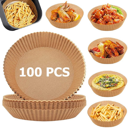 100-Piece Air Fryer Disposable Paper Liners (16Cm Round) | Non-Stick Baking & Steamer Mats