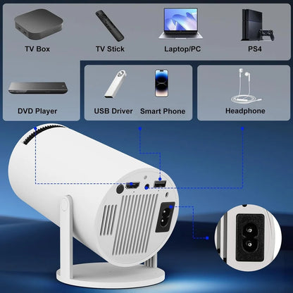 HY 300 Pro Projector for Home Portable HD Android 12 Short 4K & 1080p HY300 4K Smart Projector Android 11 Portable Wifi Mini Bluetooth 200Ansi Home Theater for SAMSUNG Apple Phone Movie