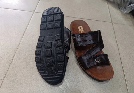 Men's High Quality PU Slippers Brown Slip-on Home Shoes Comfortable Soft Sole Footwear
