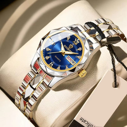Luxury Men's Stainless Steel Quartz Watch – Waterproof, Luminous, Day & Date Display, Stylish