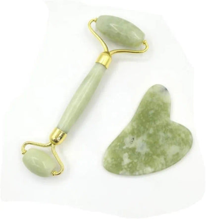 Flawless Facial Roller and Massager Tool Jade Roller Natural Stone 2 Piece Set [Q2