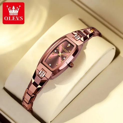 DISHIDU Women's Slim Tungsten Steel Watch - Tonneau Square Diamond Quartz