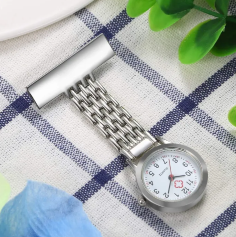 Stainless Steel Nurse Pocket Watch - Arabic Numerals Quartz Brooch Fob Watch