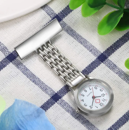 Stainless Steel Nurse Pocket Watch - Arabic Numerals Quartz Brooch Fob Watch
