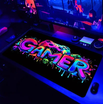 Large Gaming Mouse Pad, UV Reactive Non-Slip Desk Mat, Washable Polyester E-Sports Computer Pad