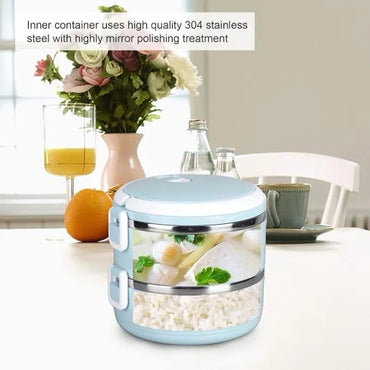 2-Layer 1400Ml Thermal Lunch Box, Stackable Stainless Steel Insulated Food Container, Leak-Proof