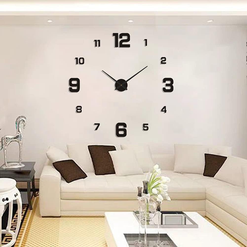 DIY 3D Wall Clock: Acrylic Mirror Number & Word Sticker Fashion Design, Adjustable Big Sizes