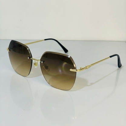 Women Gold Metal Sunglass Cateye