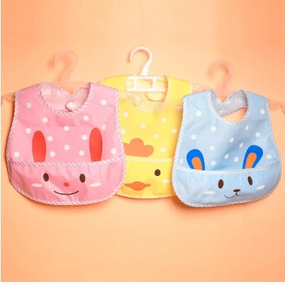 Baby Bibs with Tich Button & Front Pocket| Easy to Wipes Waterproof