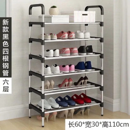 Multi-Tier Steel Shoe Rack Organizer, Space-Saving Adjustable Storage Stand Black