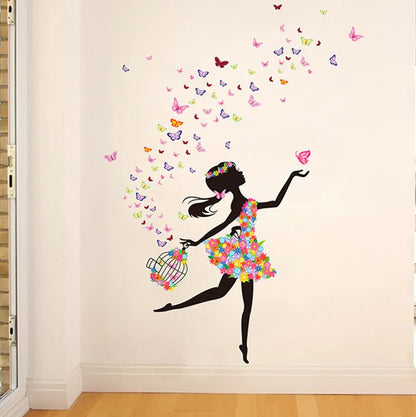 Flower Cycle Girl Butterfly Bird sticker plants room wallpaper bedroom nursery window decor without Radium stars star wall stickers wall decoration flower butterfly wedding decoration birthday decoration kids room decoration Wall Sticker Buy More Model 10