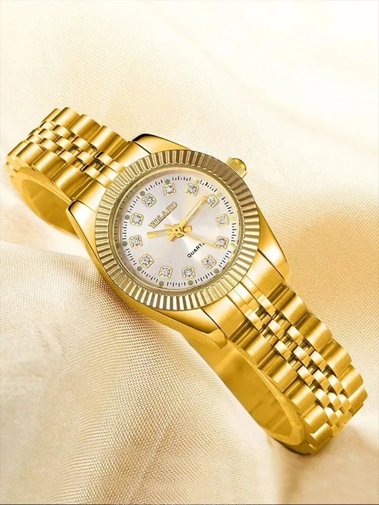 ROLEXX Ladies Fashion Gold Steel Band Women Quartz Watch
