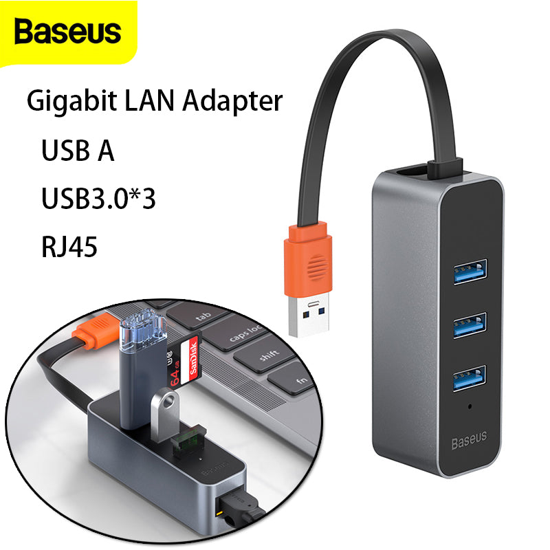 BASEUS Steel Cannon Series USB A to USB3.0*3+ RJ45 HUB Adapter