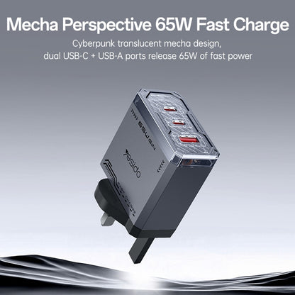 YESIDO YC147 65W GaN Charger Fast Charging Power Adapter with Multiple Ports Mechanical Design for Phones / Tablets - UK Plug