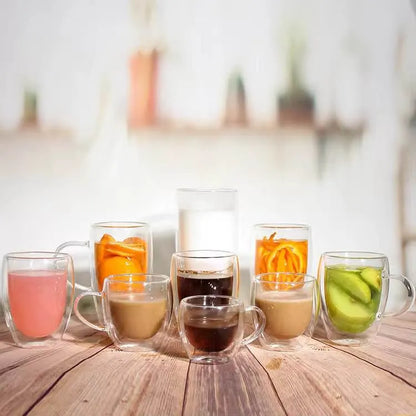 Double Wall 250ML Heat Resistant Glass Cup Office Coffee Tea Handle Mug