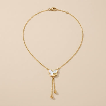 Sweet Romantic Butterfly Pearl Drop Tassel Necklace