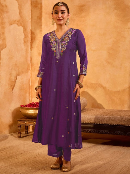 Women Ethnic Motifs Embroidered Regular Thread Work Kurta with Trousers & with Dupatta