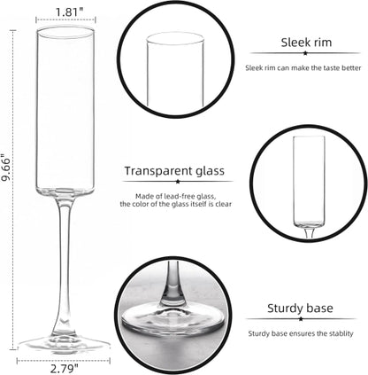 Premium Crystal Clear Champagne Glasses, Set of 6 Pieces for Home Bar, Wedding, Restaurant