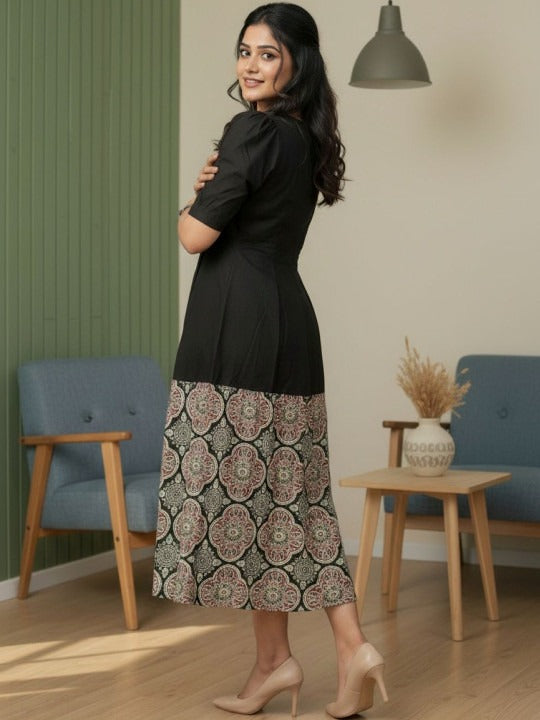 Ethnic Motifs Print Fit & Flare Midi Dress