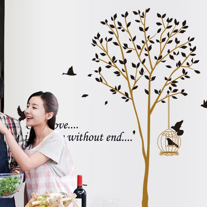 Brown Tree Black Birds Beautiful Bird with Cage Sticker Butterfly Bird sticker plants room wallpaper bedroom nursery window decoration