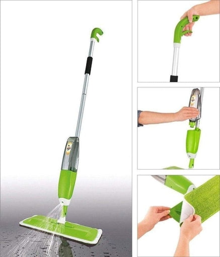 HEALTHY SPRAY MOP with REMOVABLE WASHABLE CLEANING MICROFIBER PAD and INTEGRATED WATER SPRAY
