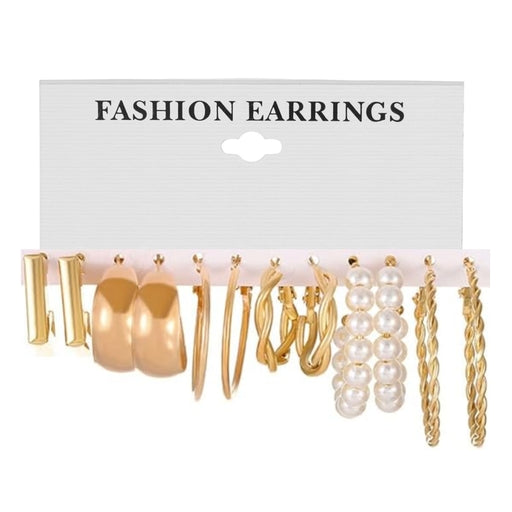 6PC Ladies Pearl Round Geometric Earrings – Elegant & Stylish Jewelry