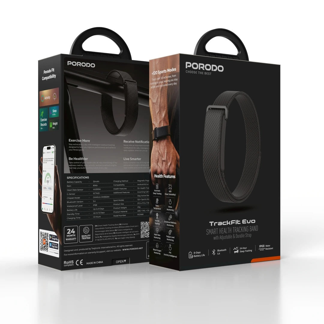 Porodo TrackFit Evo Smart Health Tracking Band with Adjustable & Durable Strap