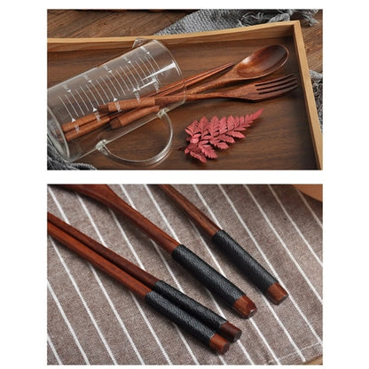Japanese-Style Wooden Spoon, Fork & Chopsticks 3-Piece Set – Long Handle Solid Wood Portable Cutlery