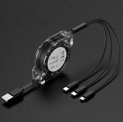 3-In-1 Retractable Fast Charging Cable – Type-C, Lightning & Micro USB, 10-20W with Digital Display