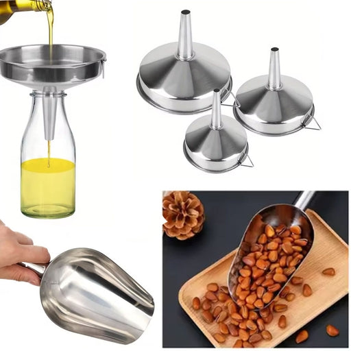 Stainless Steel Food Scoop & Metal Funnel