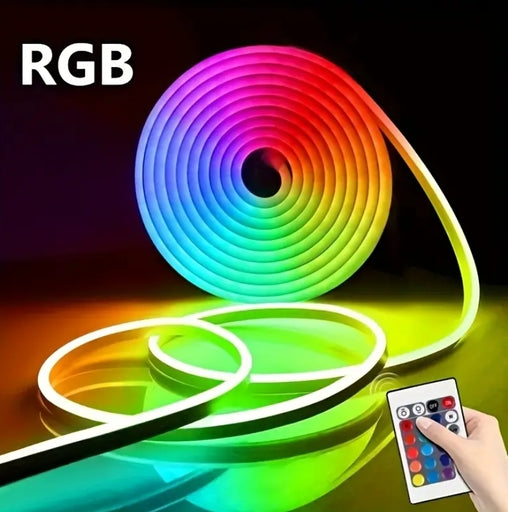 LQHZMYY RGB Neon Light Strip with 24-Key Touchscreen Remote - USB-Powered, IP65, Multicolor