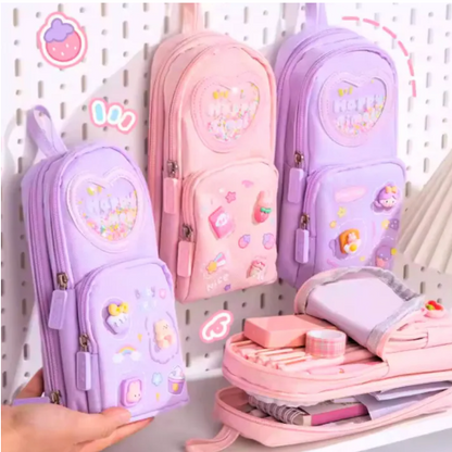 Multi-Functional School Backpack & Pen Box: High-Capacity Stationery Set for Primary Students