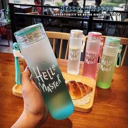 Hello Master Glass Water Bottle with Airtight Cap Holder Strap, 480Ml Random Colours
