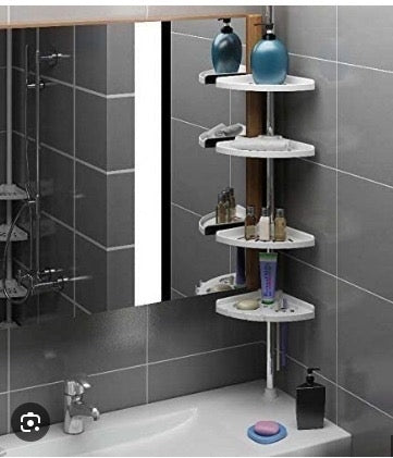 Adjustable 4-Tier Telescopic Bathroom Corner Shelf, Extendable Shower Storage Pole with Aluminum Rod